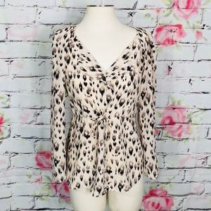 Rebecca Taylor silk cheetah spot tie waist blouse
